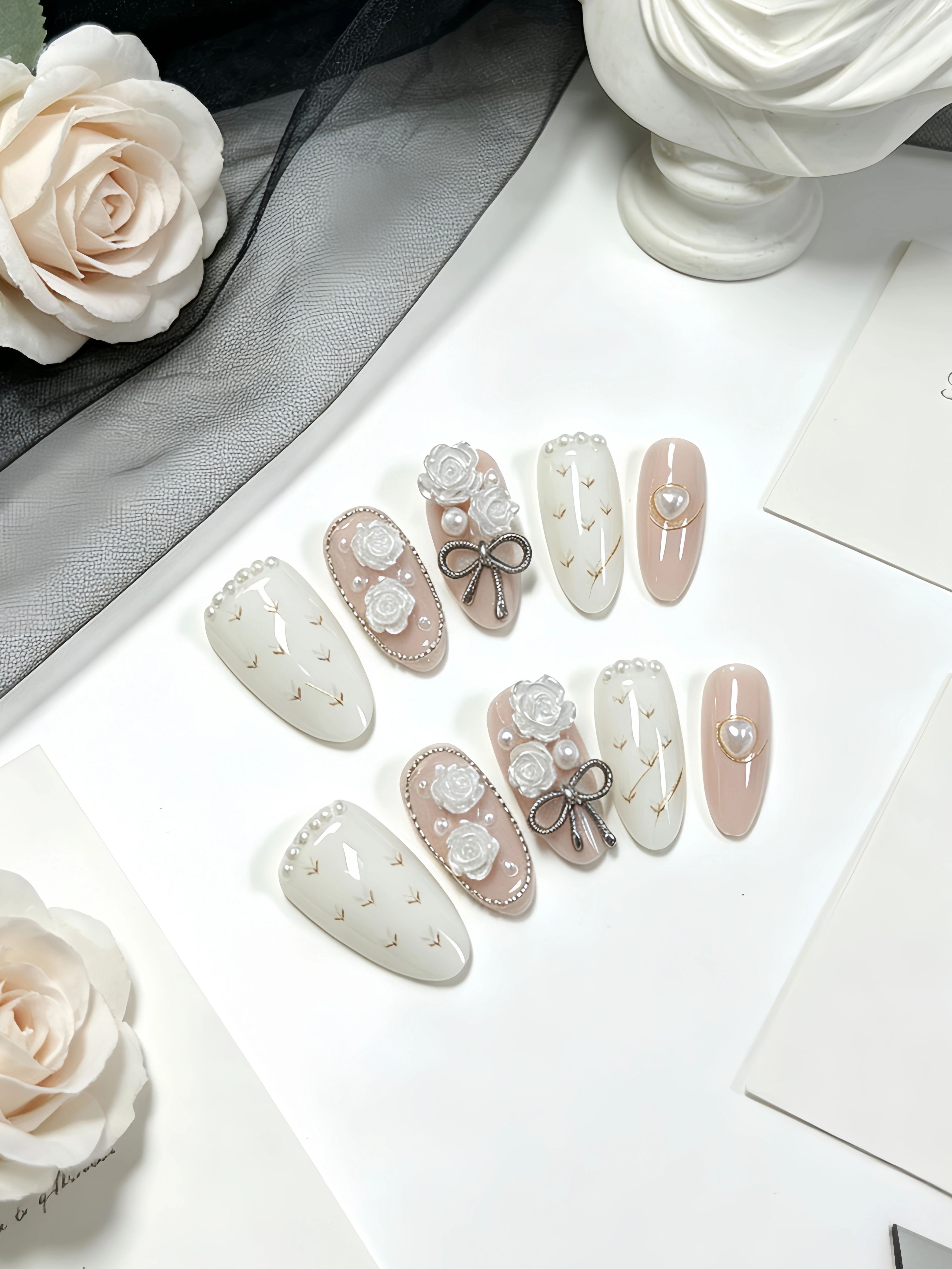 Korean Student Lifestyle - 10 Pieces of Almond-Shaped Nails, with