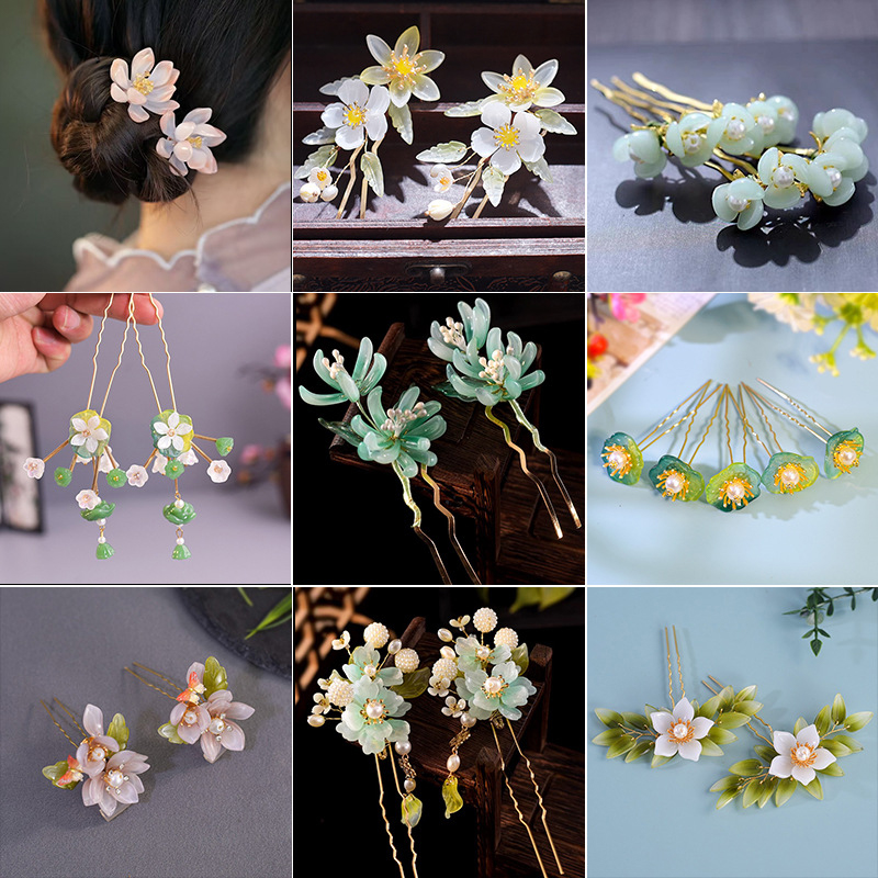 Hanbok Hair Pin - 1Pair Vintage Hairpin Glazed Flower Tiara