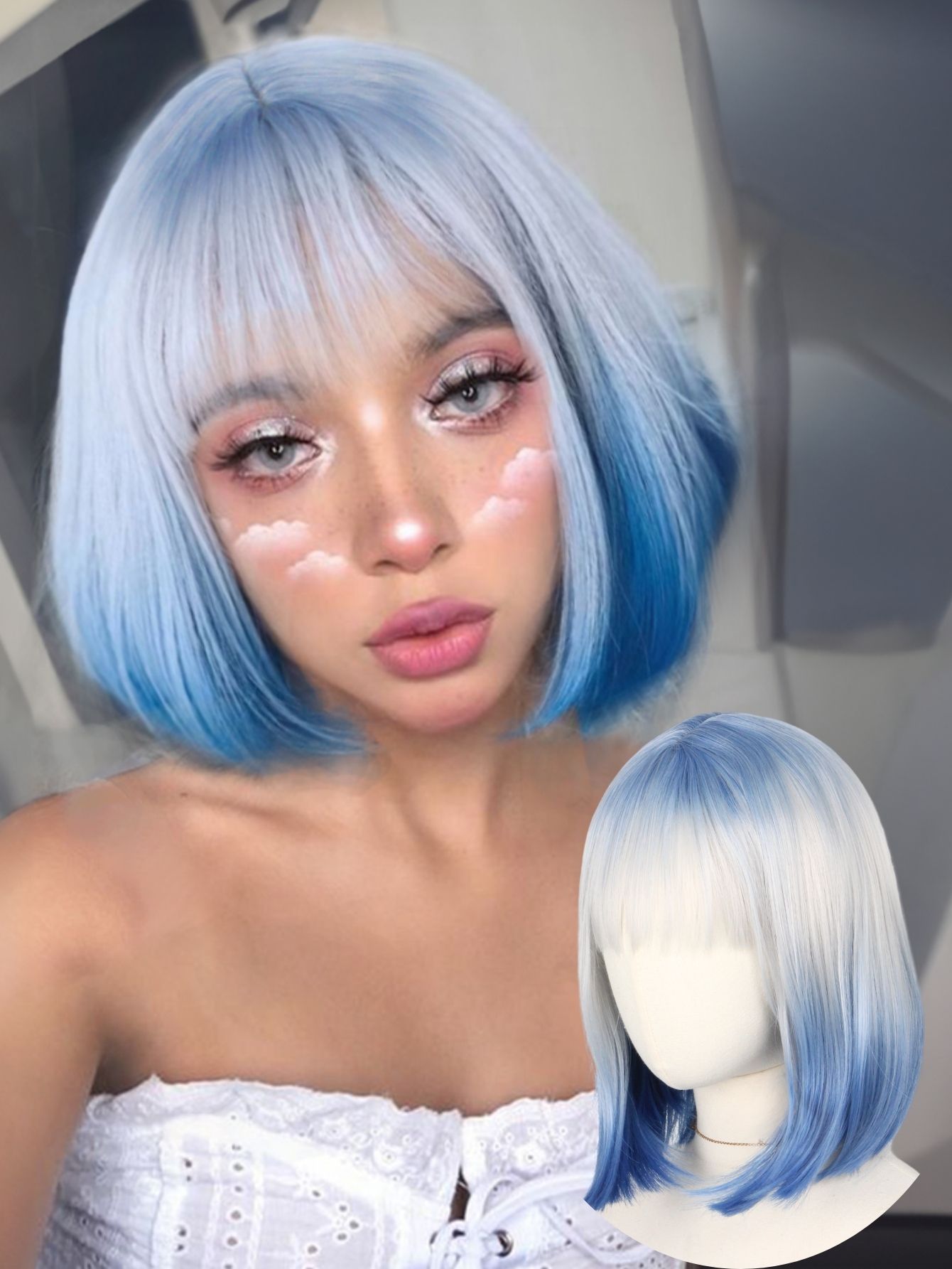 Lifestyle Of Korean - Blue and White Gradient Short Straight