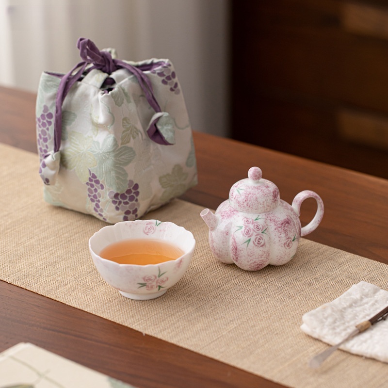 Korean Tea Set - Hand drawn rose ceramic Kung Fu