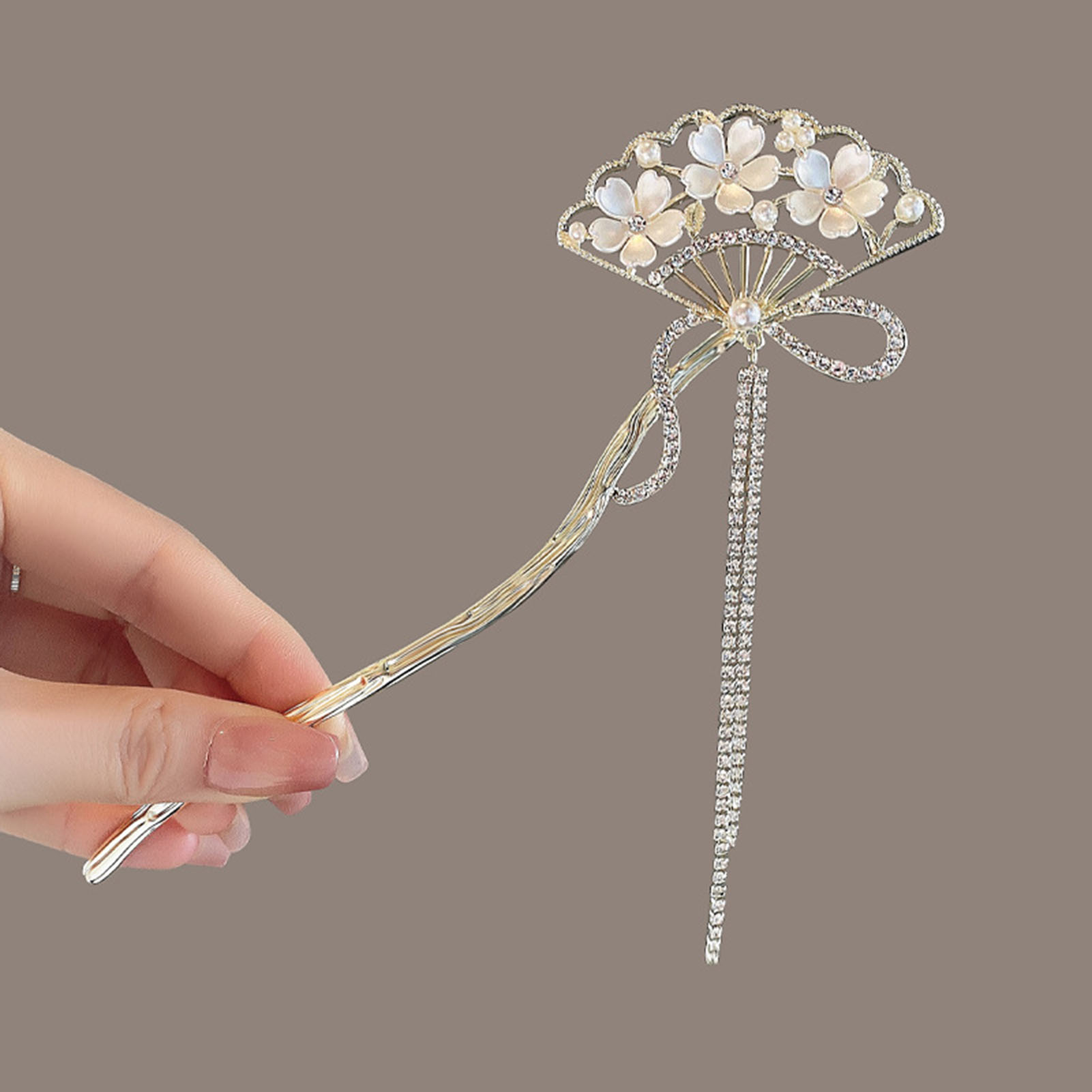 Hanbok Hair Pin - Vintage Flower Fan Shaped Hair Stick