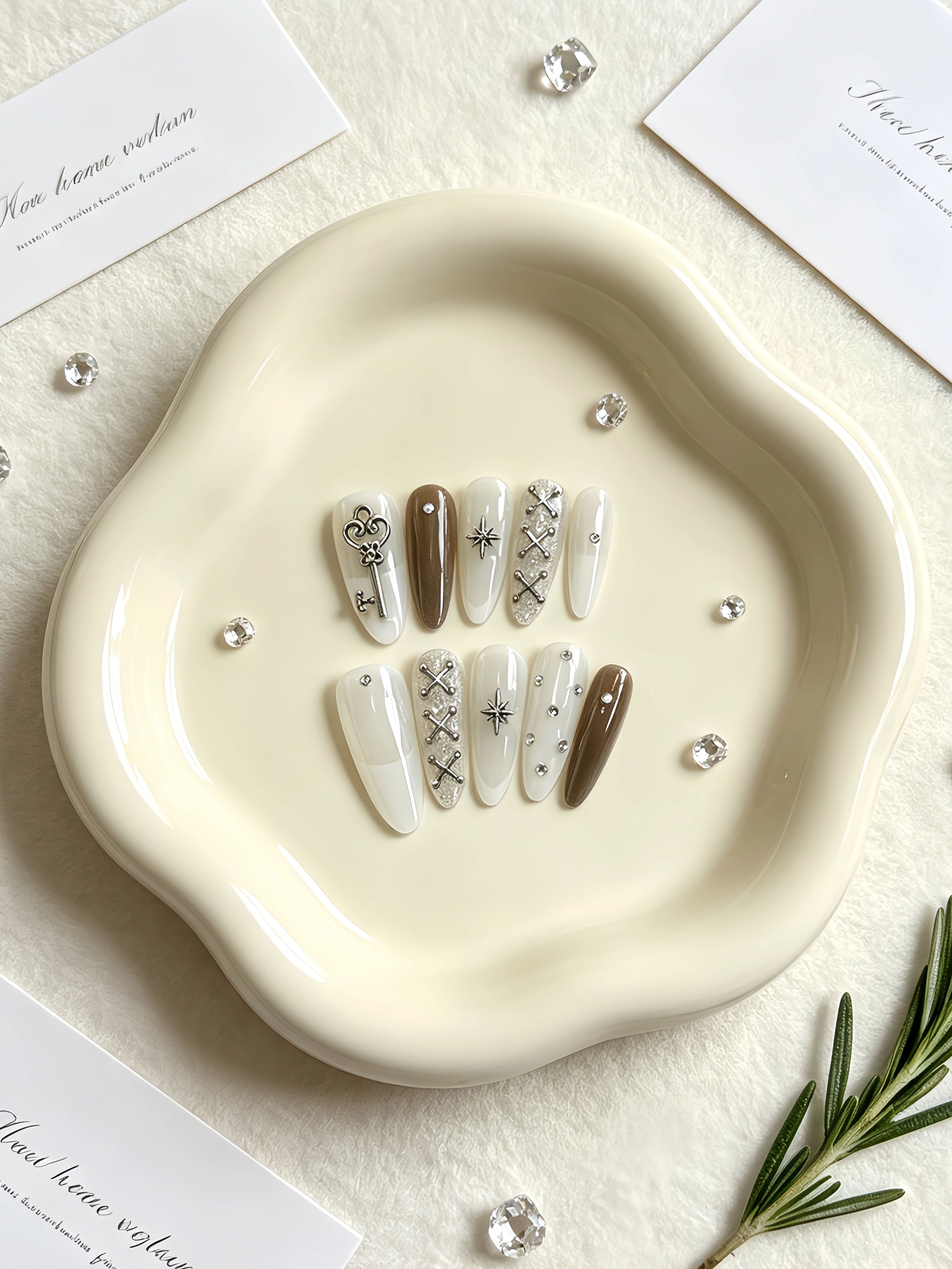Korean Student Lifestyle - 10 Long Waterdrop-Shaped Press-On Nails, with