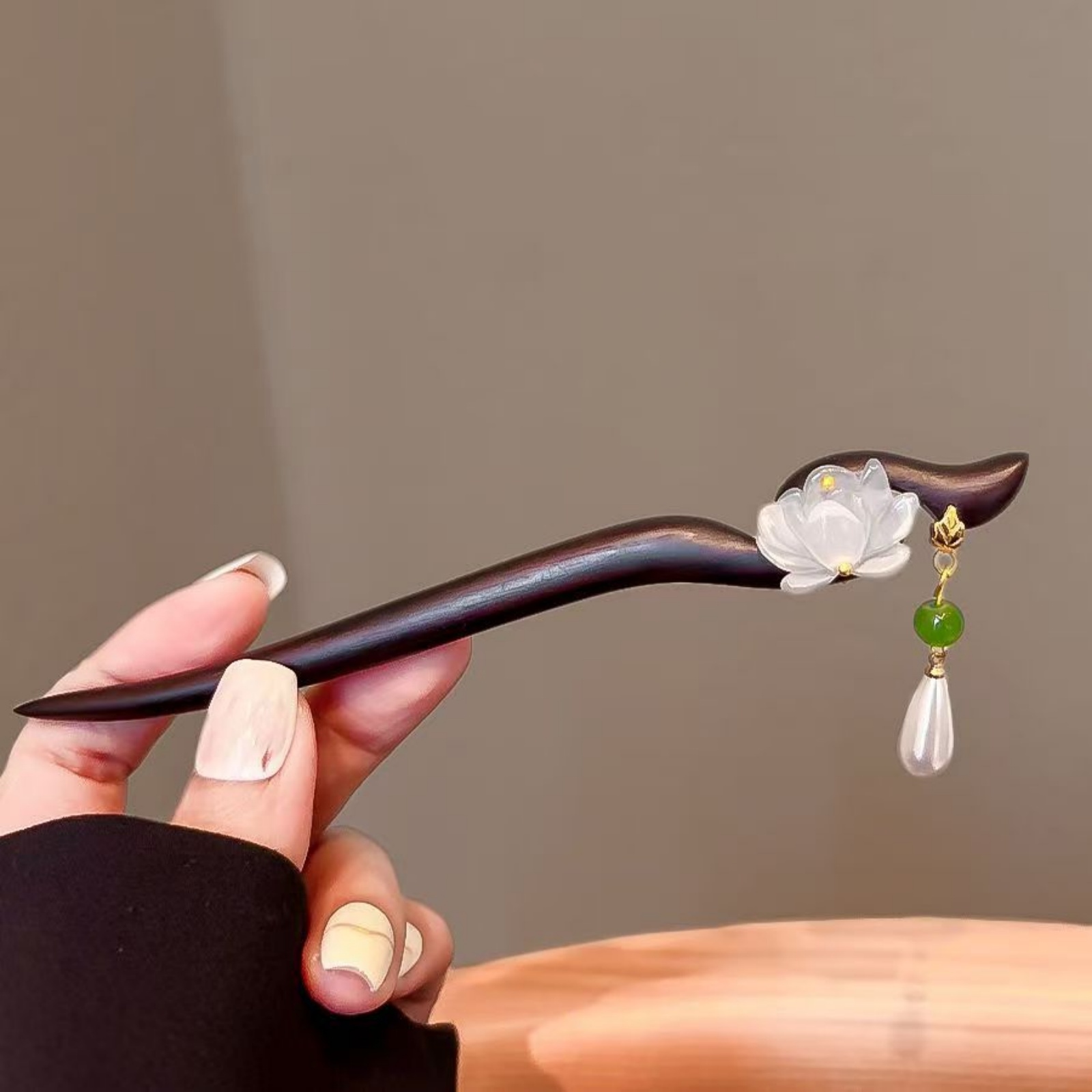 1PC Elegant Lotus Wood Hair St - огляд і ціна Hanbok Hair Pin