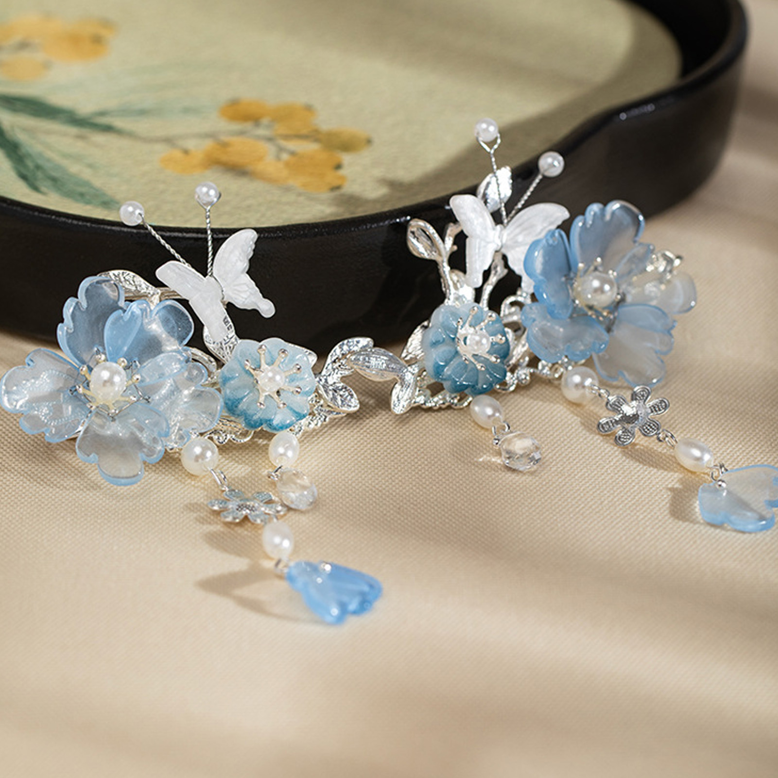 2pcs Romantic Blue Peony Hair  - огляд і ціна Hanbok Hair Pin